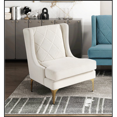 Fauteuil d'appoint à oreilles et rembourrage en chenille taupe de luxe moderne avec pieds en métal et ressorts ensachés de finition dorée, parfait pour l'élégance et le confort