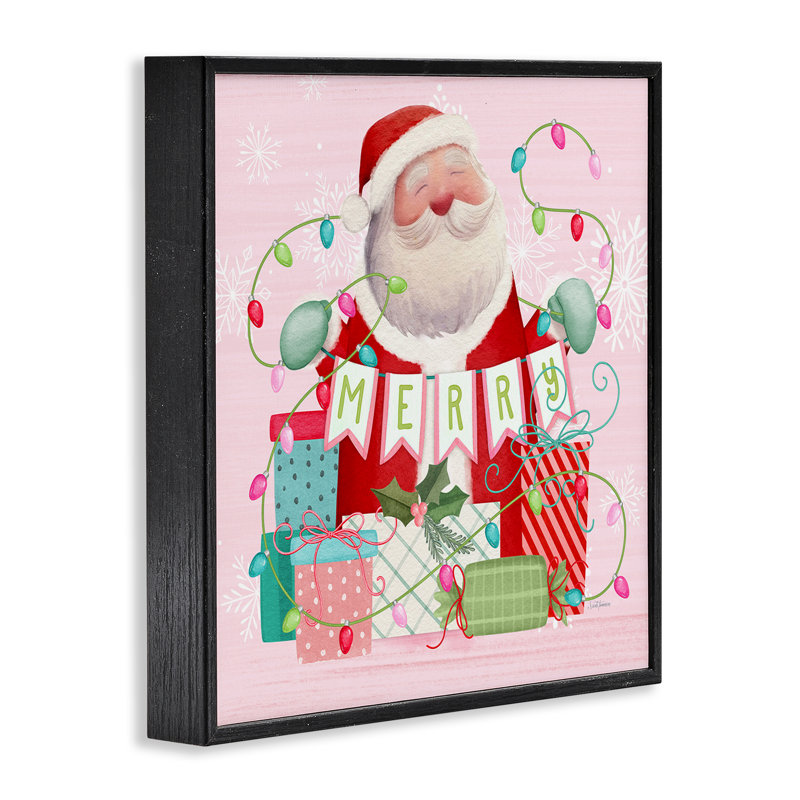 «Merry Pinkmas Santa», estampe numérique par Nicole Tamarin, H 24 po x l 24 po, Giclée encadrée noir minuit