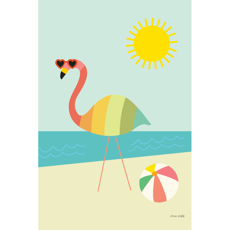 «Beach Flamingo» par Ann Kelle - impression, H 18 po x l 12 po, Toile tendue