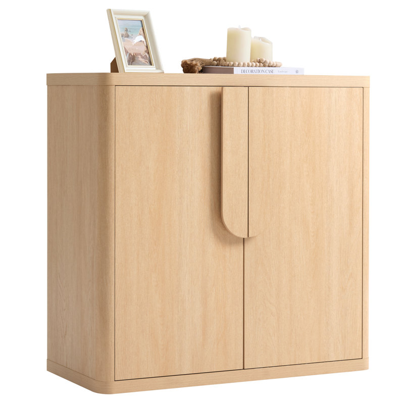  34.5'' Sideboard Buffet Cabinet With Curved Handles & Adjustable Shelves, Natural Oak, Natural
