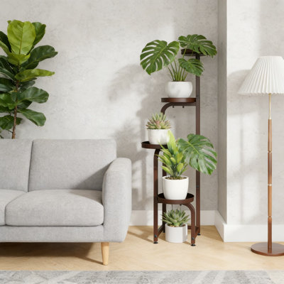 4-Tier Spiral Corner Plant Stand For Indoor And Outdoor Use, Heavy Duty Metal Plant Shelf With Drainage Trays, Adjustable Feet For Multiple Plants In Living Room, Patio, Balcony