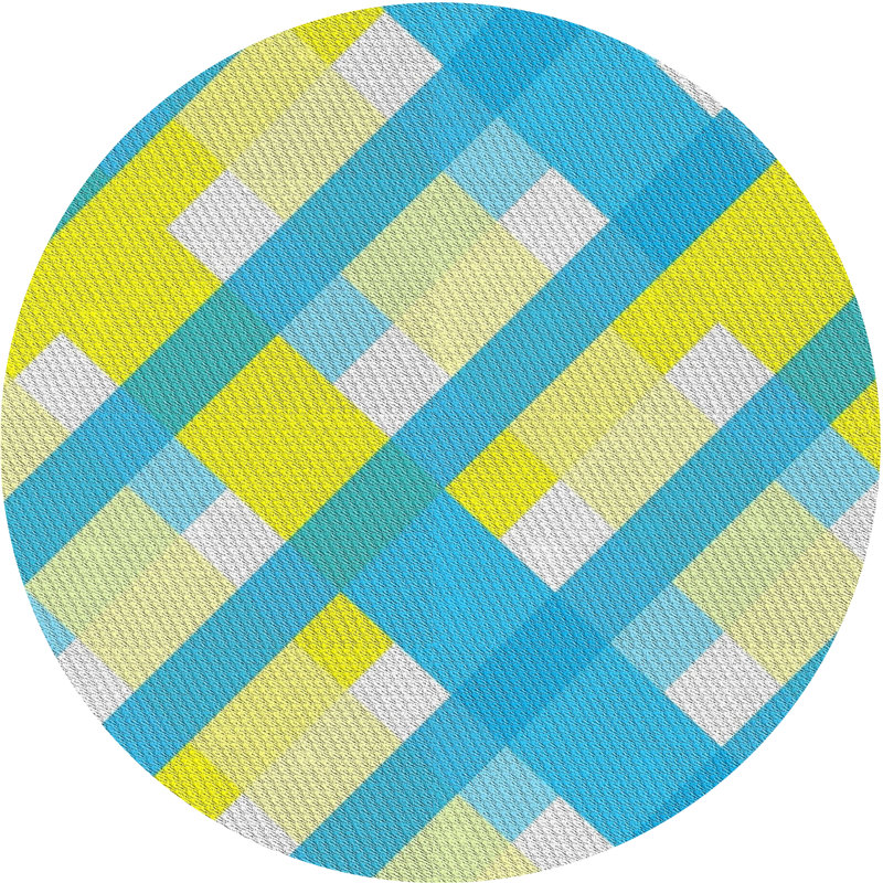 Tapis bleu/jaune tissé à la machine, Rond 4 pi