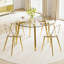 Salle à manger à aire ouverte avec table ronde en verre transparent, 42 po, sièges 4, base en métal doré