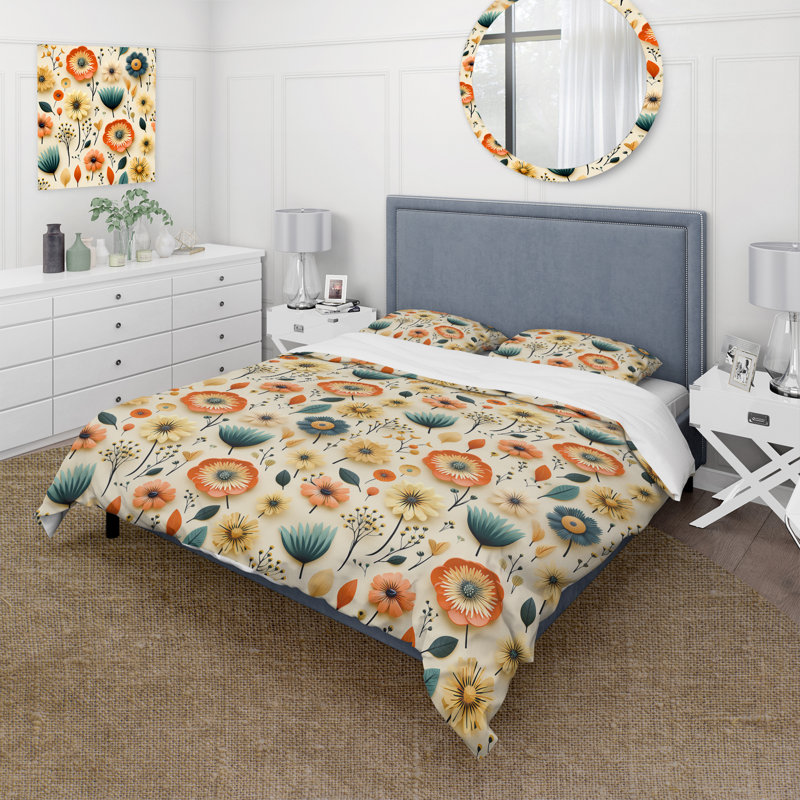 Vintage Mod Florals - Ensemble de housse de couette Mid-Century - Microfibre de polyester