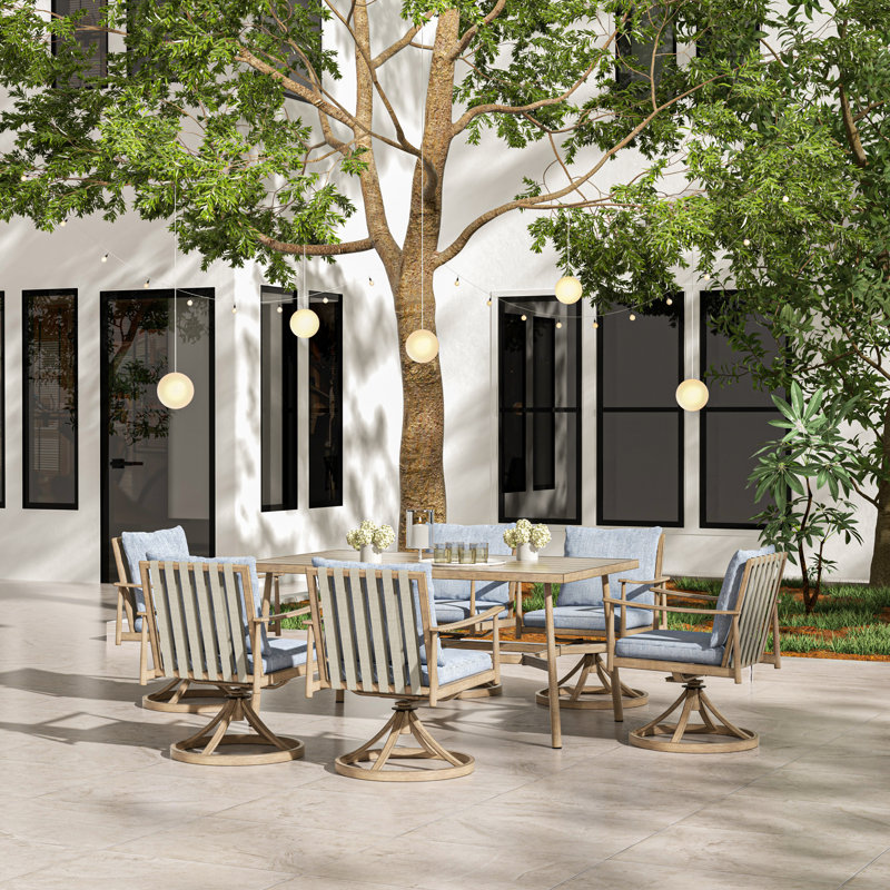 Ensemble repas d'extérieur rectangulaire L 60 po pour 7 personnes Mariène, Beige, Bleu