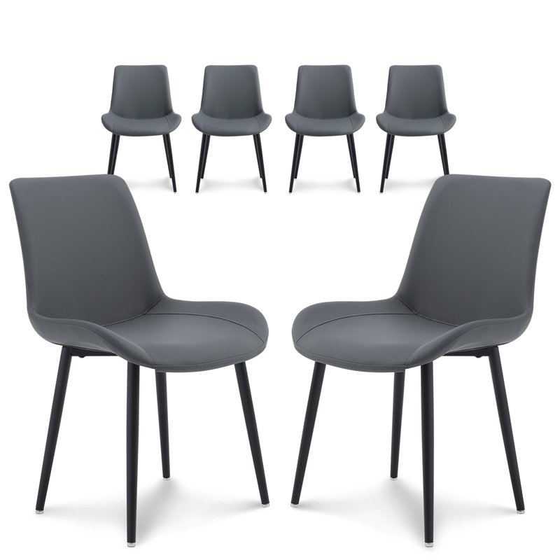 Chaises de salle à manger rembourrées de style moderne Mid-Century en cuir, Gris riche, 6