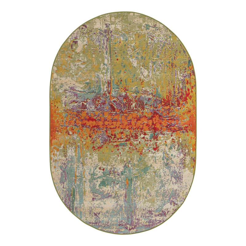 Trona Washable Abstract Indoor / Outdoor Rug, Oval 5' x 8'