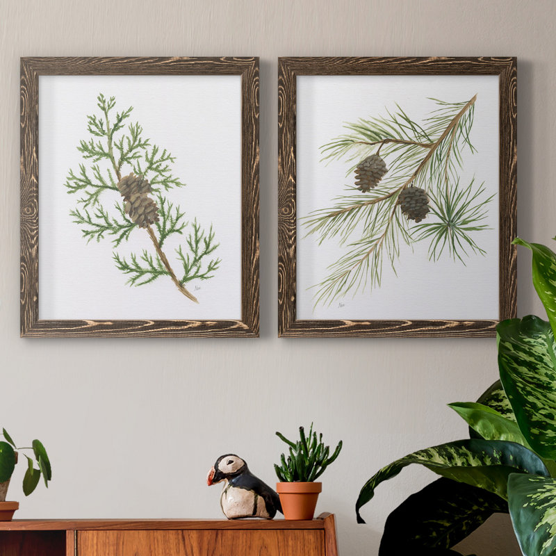 Winter Botanical III - ensemble de 2 reproductions d'art, H 24 po x l 36 po x P 1,5 po, Toile avec cadre en noyer
