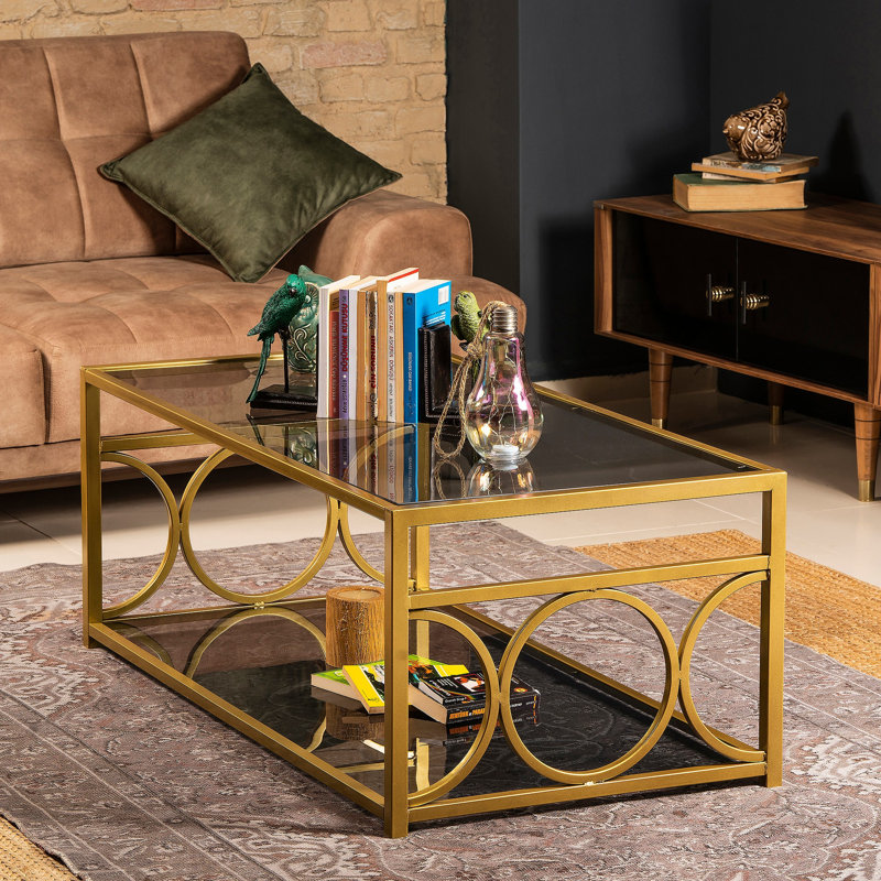 Table basse avec tablette de rangement Thatcher, Or