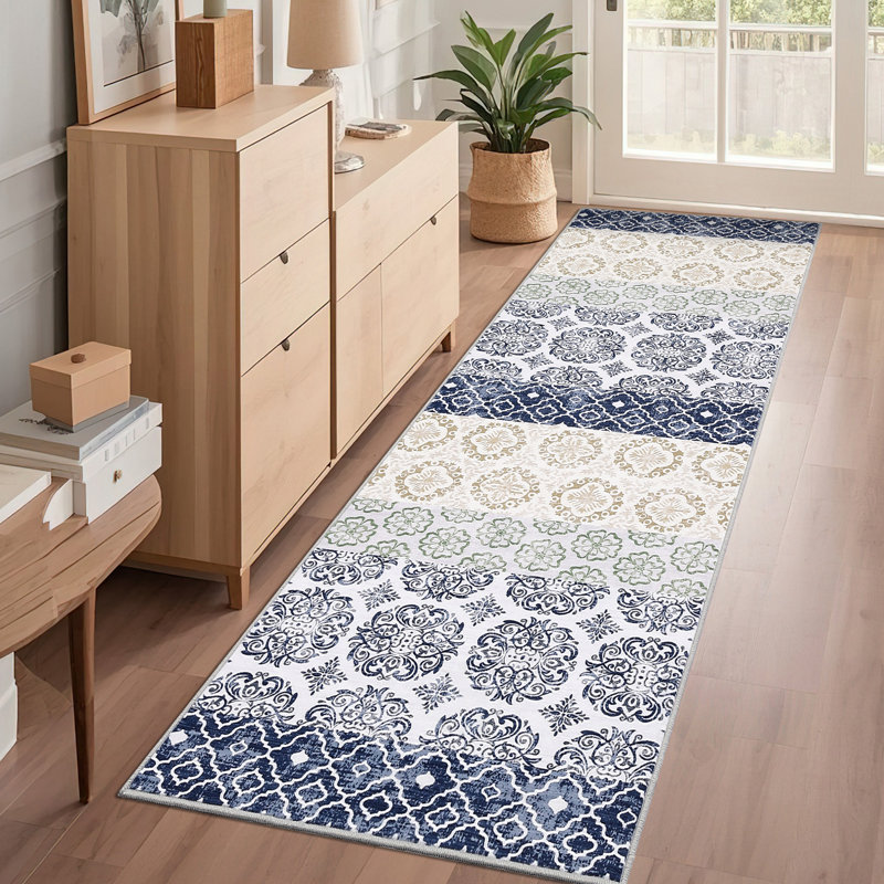 Machine Washable Living Room Rugs Large Neutral Rug with Rubber Backing Stain-Resistant Oriental Accent Carpet for Office Bedroom Dining Room
