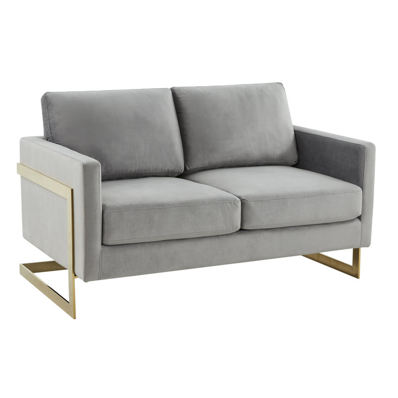 Causeuse moderne en velours avec cadre doré Bellago, Velours gris clair
