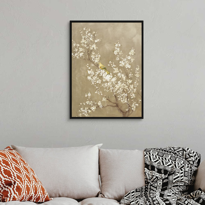 Art mural sur toile blanche, cerisier blanc, H 32 po x l 24 po, Cadre flottant blanc