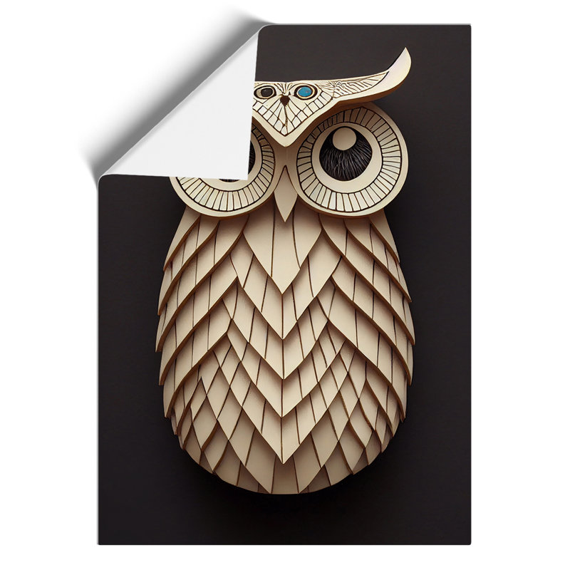 Paper Owl - Wall Art, Paper, 59.4cm H x 42cm W, Black/Grey/Peach