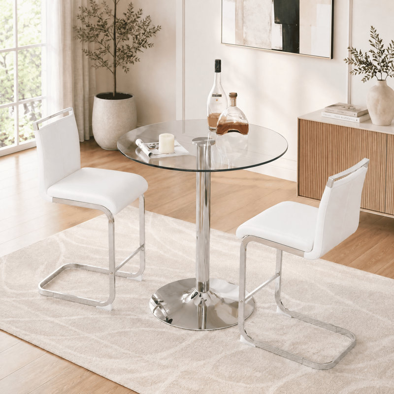 3-Piece Counter Height Dining Set, 3 Pieces: Table, 2 Chairs, White