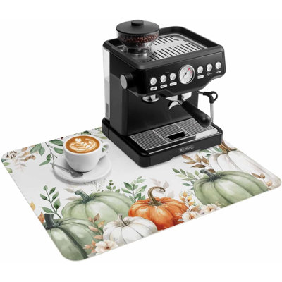 Tapis de cuisine absorbant et antidérapant, motif citrouille verte automnale sur fond blanc, 45,7 x 76,2 cm (18 x 30 pouces). Accessoires pour le bar à café.