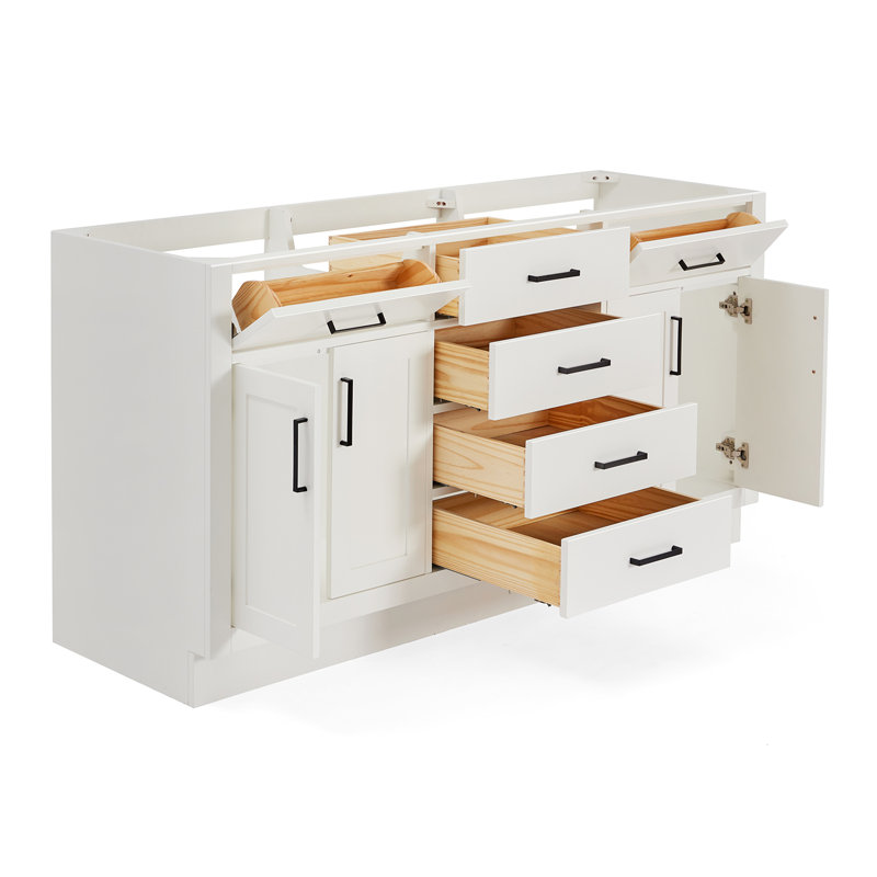 Hepburn 66'' Double Bathroom Vanity Base Only, Matte Black, White