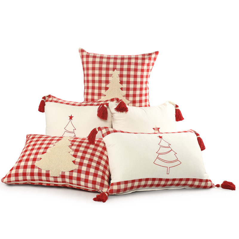  Bordered Christmas Tree Rectangular Cotton Pillow Cover & Insert, Polyester