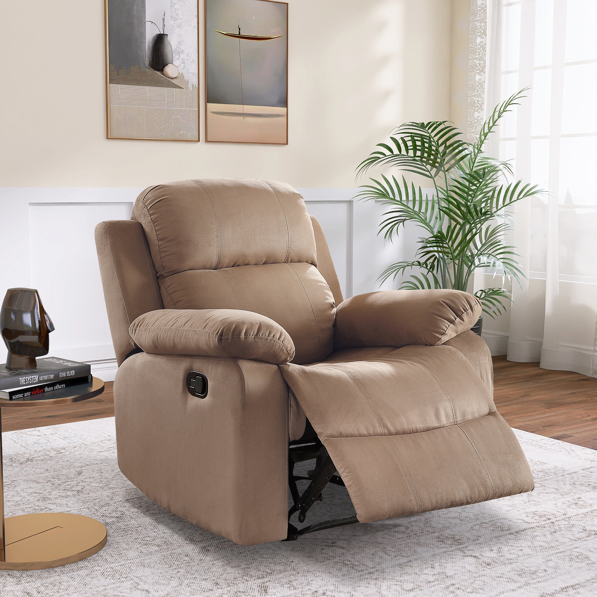 Ottomanson Recliner Chair for Adults, Brown, Easy Assembly, Living