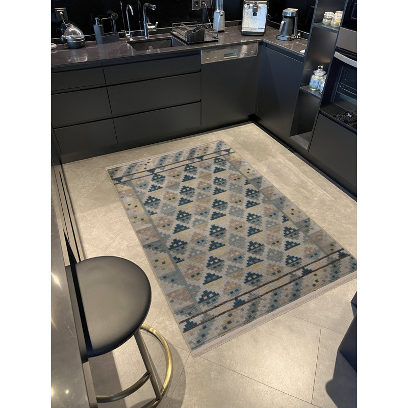 Tapis décoratif beige à motif géométrique scandinave, Tapis de couloir 3 pi 3,37 po x 9 pi 10,11 po