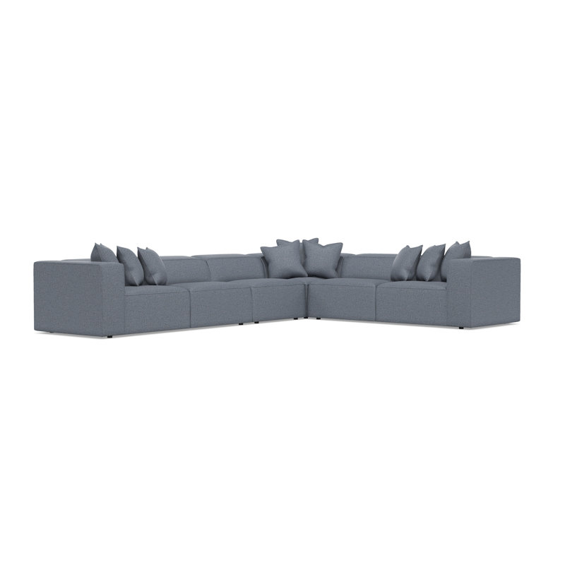 Bliss Sectional, Teal Polyester, 28" H x 160.5" W x 123.5" D
