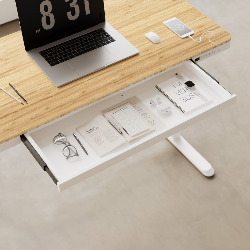 Bureau debout à hauteur réglable de 48 po / 55 po avec tiroir Home Office, H 46,5 po x l 47,4 po x P 23,7 po