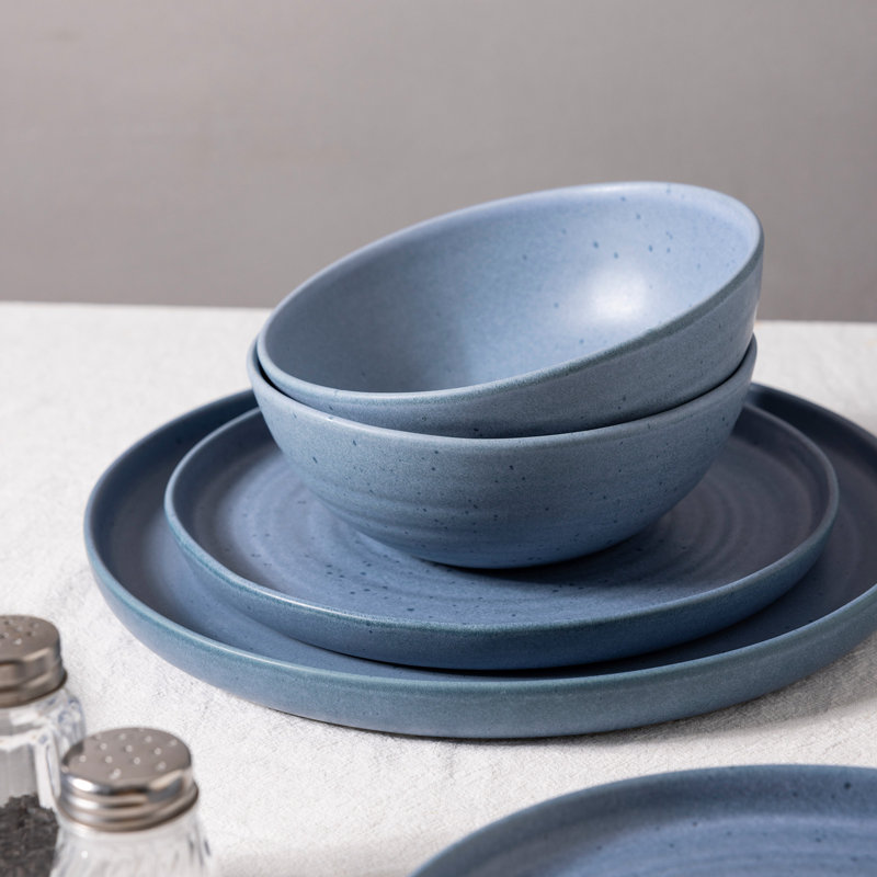  12 Piece Stoneware Dinnerware Set - Service For 4, Blue