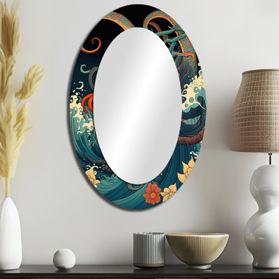 Japanese Landscape With Octopus V - Traditional Oval Wall Mirror