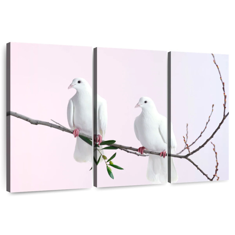 Brampt Perched White Doves, 28" H x 45" W