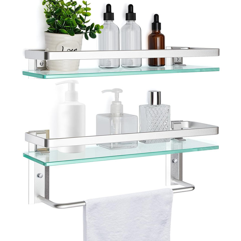 Ensemble de 2 tablettes flottantes contemporaines pour salle de bain avec barre à serviettes, 15,7 x 4,72 pouces, fixation murale