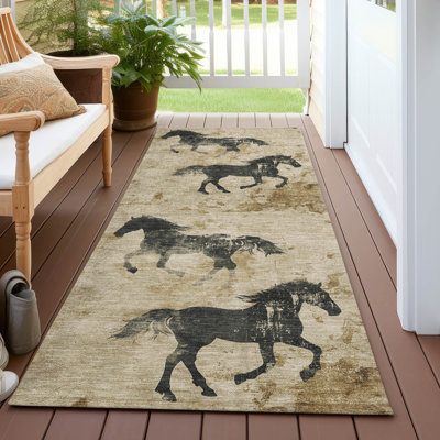 Machine Washable Indoor/Outdoor Cinead ACN1717 Beige Rug