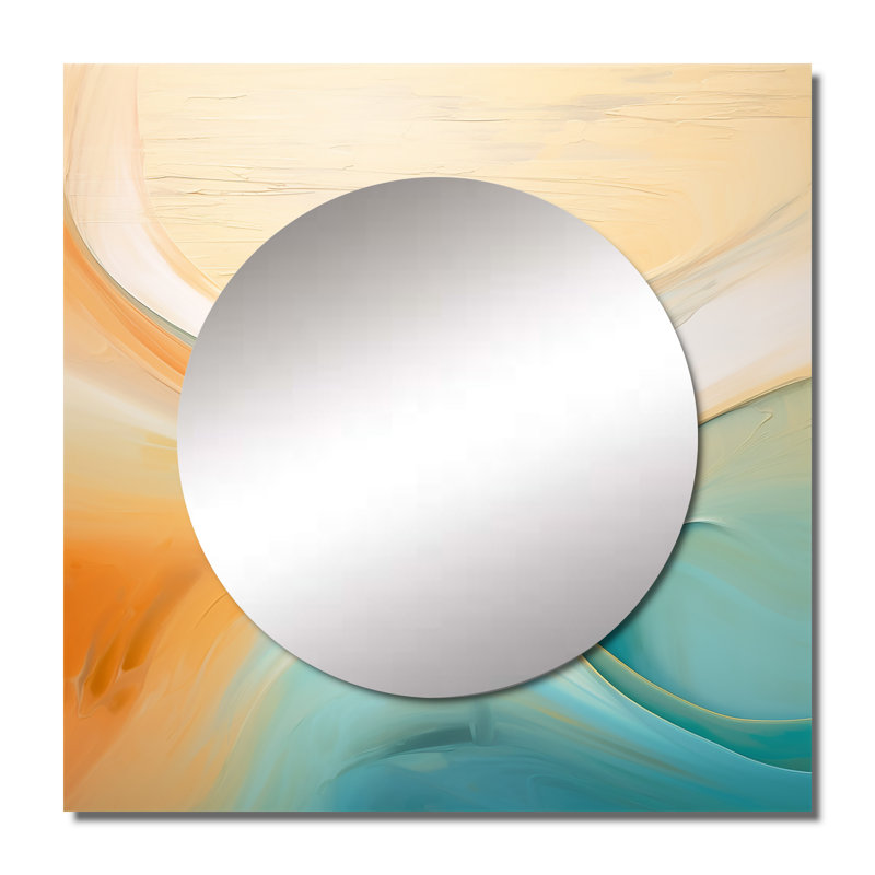 Vague turquoise se brisant sur le rivage - Art mural moderne carré géométrique en miroir, 23 po x 23 po