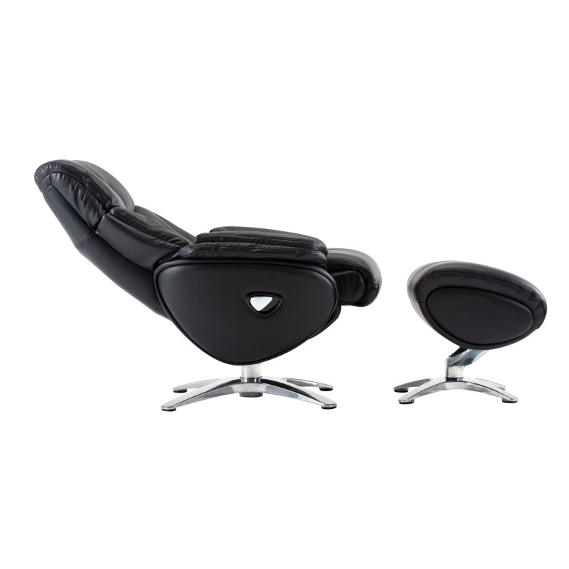 Dawid Upholstered Swivel Recliner, Black Leather Match
