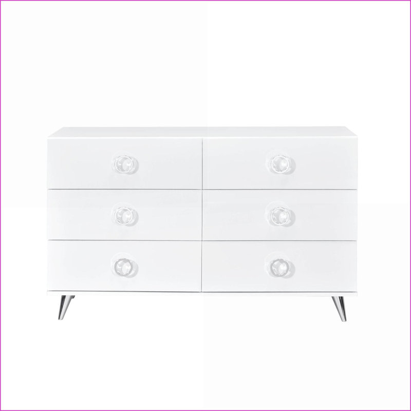 Dressers, Modern White 6-Drawer Dresser with Storage Headboard &amp; Base | White | Synthetic Wood