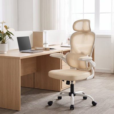 Chaise de bureau ergonomique en filet avec appui-tête réglable et accoudoirs rabattables