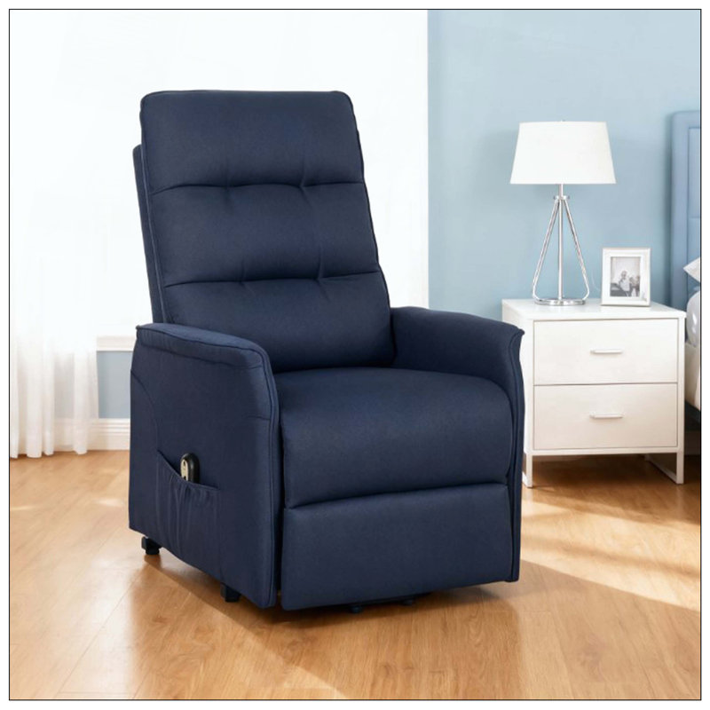 Power Lift Fabric Recliner Sofa Remote Control Side Pockets, Blue