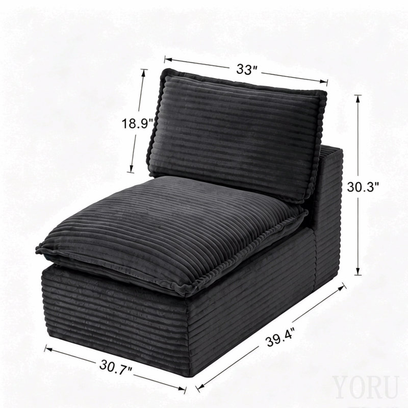 Canapé modulaire simple à compression sous vide, fauteuil sans accoudoirs en velours côtelé rayé pour une combinaison d'espace flexible