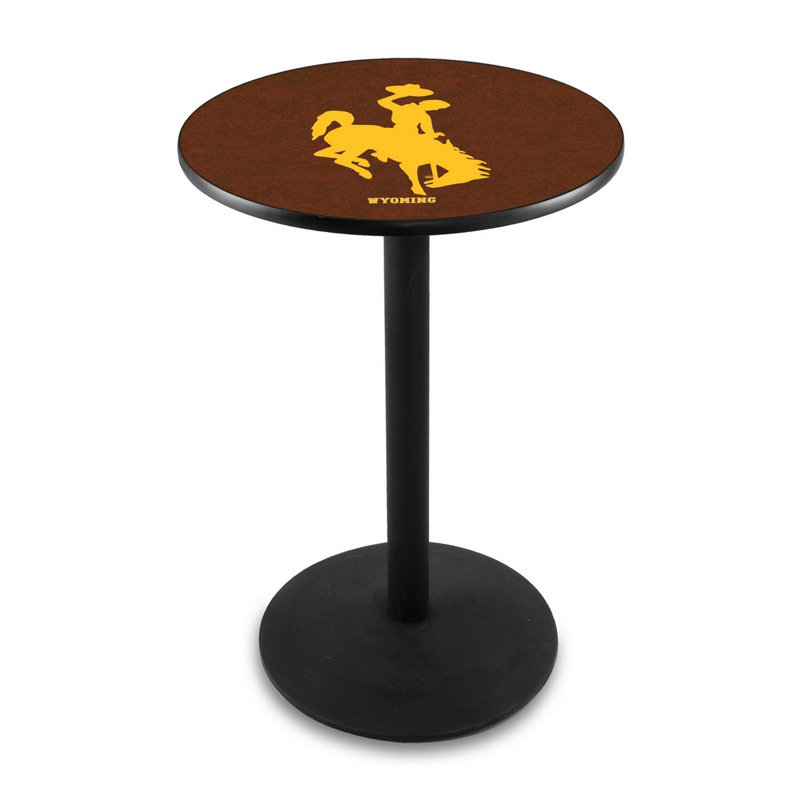 Round Metal Base Dining Table, Black Wrinkle, University of Wyoming