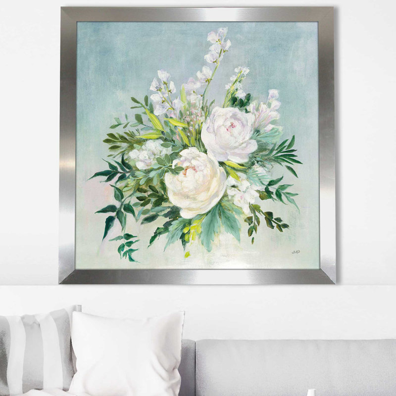 " Bridal Bouquet ", 37.5" H x 37.5" W x 1" D, Silver Framed
