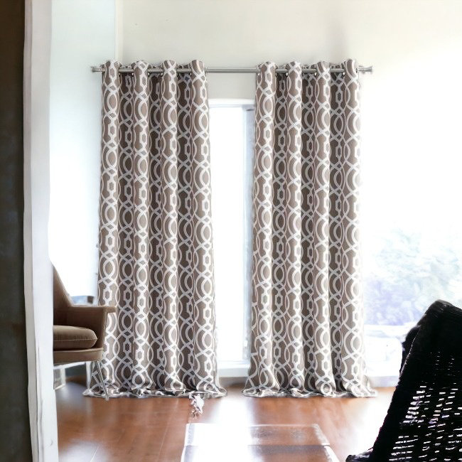 84" Jet Black Trellis Black Out Window Curtain Panel, 54" W x 84" L, Black/White