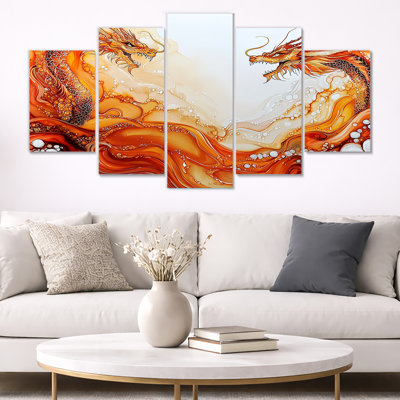 Drifting Fury Reverie Of Dragons II - Dragons Wall Art Living Room 5 Panel