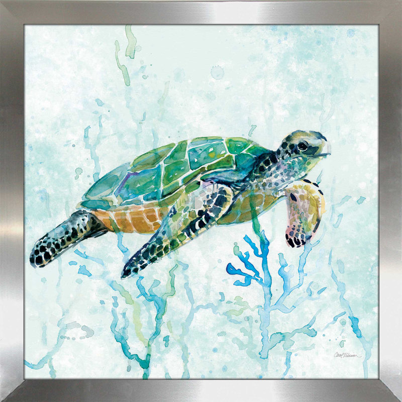 « sea turtle nage i », reproduction de peinture à l’aquarelle encadrée, H 33,5 po x l 33,5 po x P 0,75 po