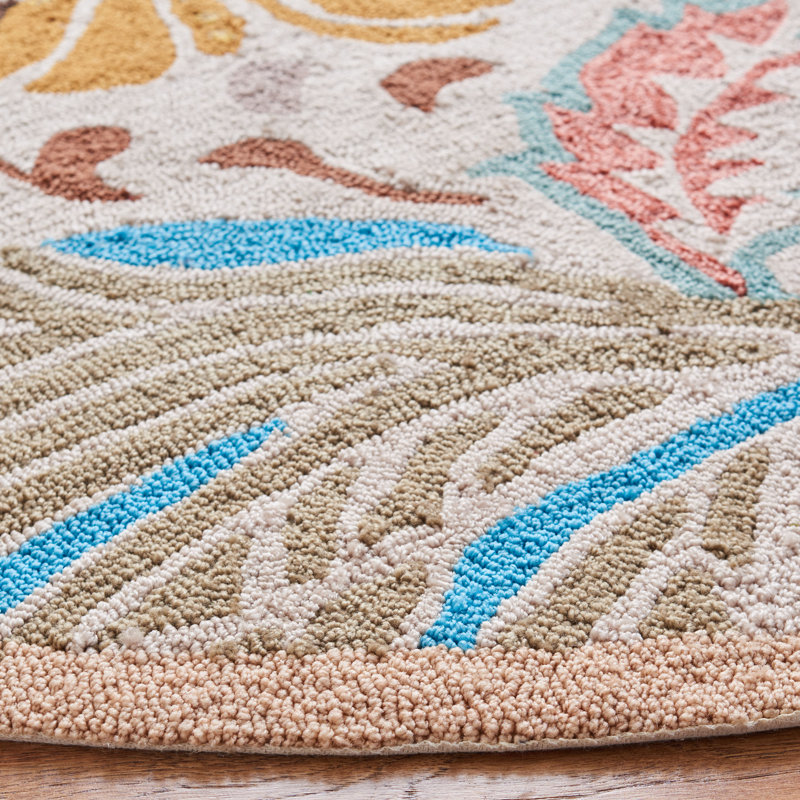 Doyle Hand Hooked Performance Floral Rug, Round 4'