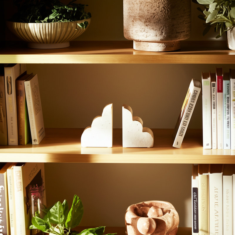 Madeleine Set Of Two 5" Tan Travertine Cloud Bookends