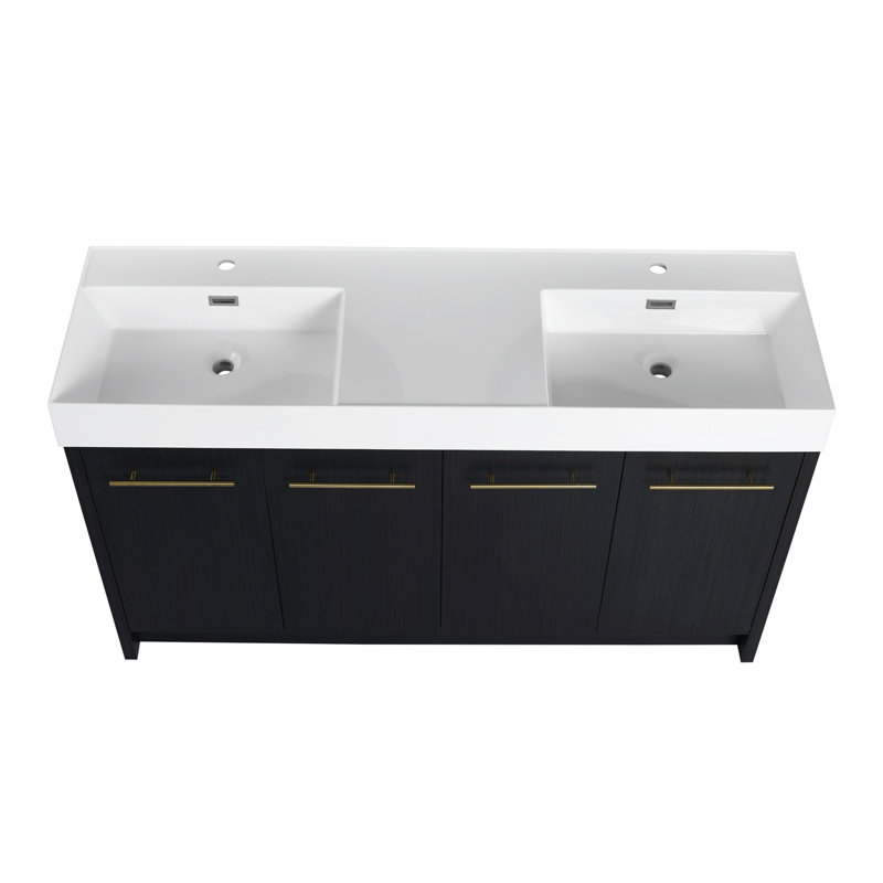 Meuble-lavabo autoportant de 60 pouces avec double lavabo en résine