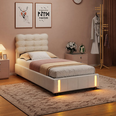 Storage Bed, Double Bed with LED Lighting and Storage, for Adults and Teenagers, Velvet