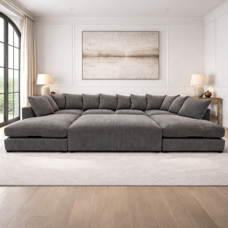 7 Seater Corduroy Sofa Bed, Charcoal