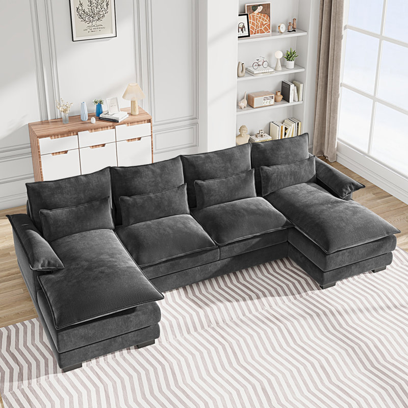 Coussin en U en chenille, Velours côtelé gris foncé