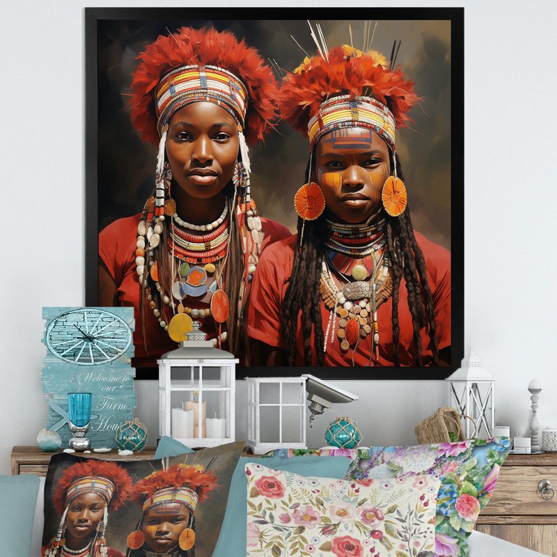 «African Samburi Vibrance II», art mural tendance, Cadre simple noir, H 16 po x l 16 po x P 1 po