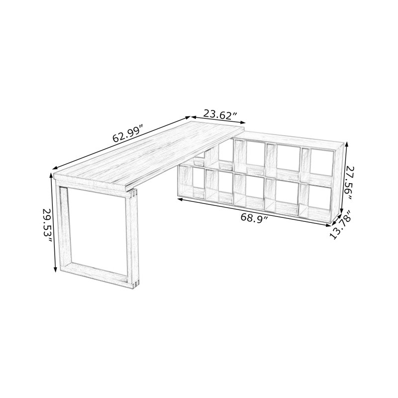 Bureau en bois de noyer clair en forme de L 62,99 po, H 29,53 po x l 62,99 po x P 68,9 po