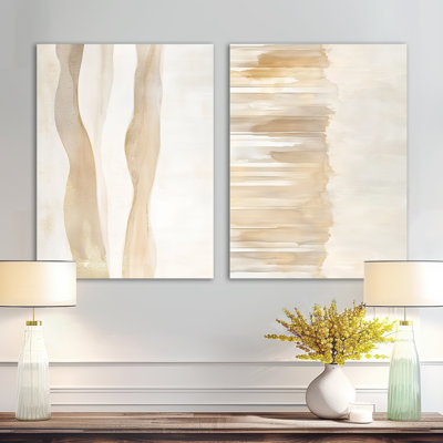 Horizon tropical doré et beige à la plage - ensemble d'art mural contemporain en métal 2 pièces
